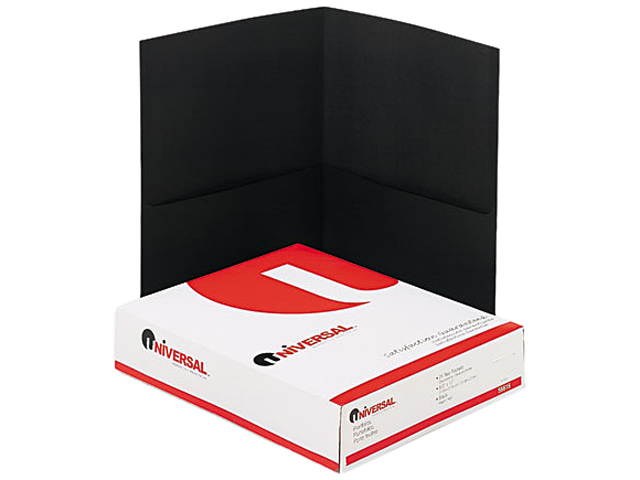 Universal 56616 Two-Pocket Portfolio  Embossed Leather Grain Paper  Black