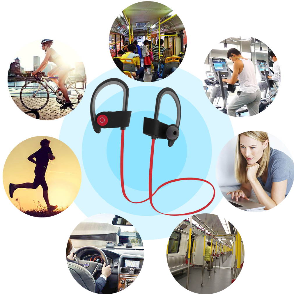 Wireless Bluetooth Headset Stereo Headphone Earphone Sport for Mobile Phone with Soft Ear Tip and Ear Hook