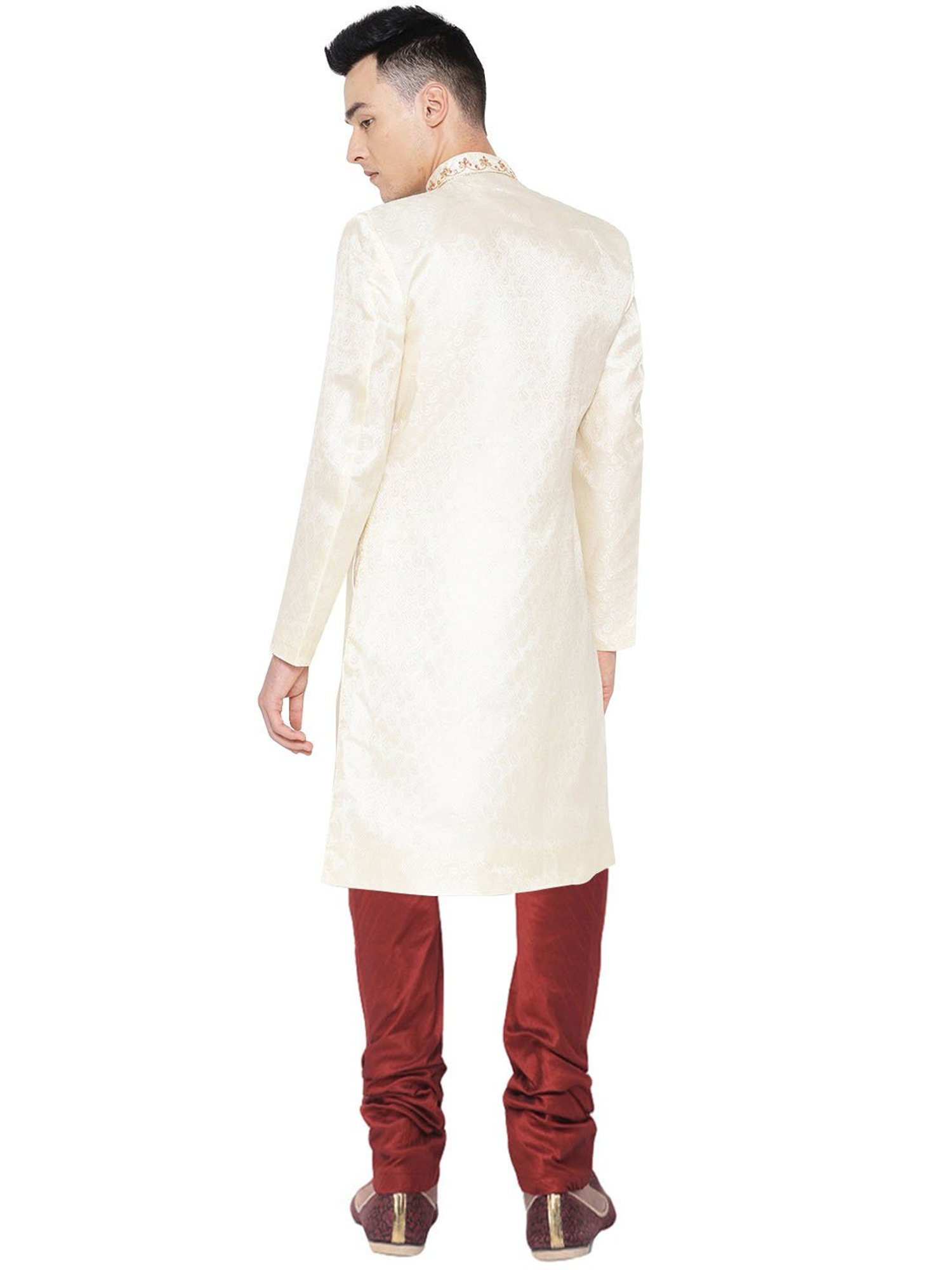 SG LEMAN Cream Regular Fit Embellished Sherwani Set