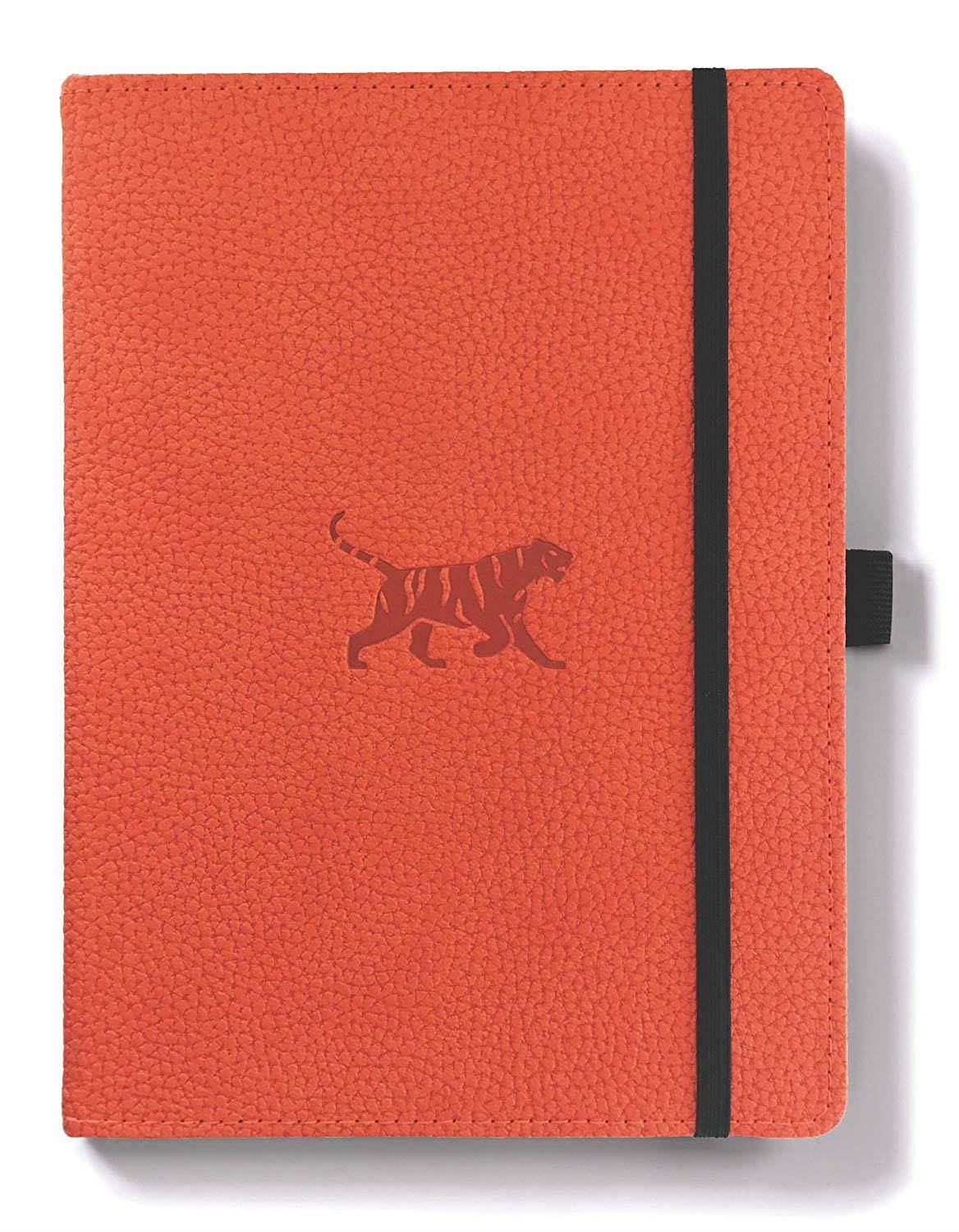 Dingbats Wildlife Medium A5+ (6.3 x 8.5) Hardcover Notebook - PU Leather, Micro-Perforated 100gsm Cream Pages, Inner Pocket, Elastic Closure, Pen Holder, Bookmark (Plain, Orange Tiger)