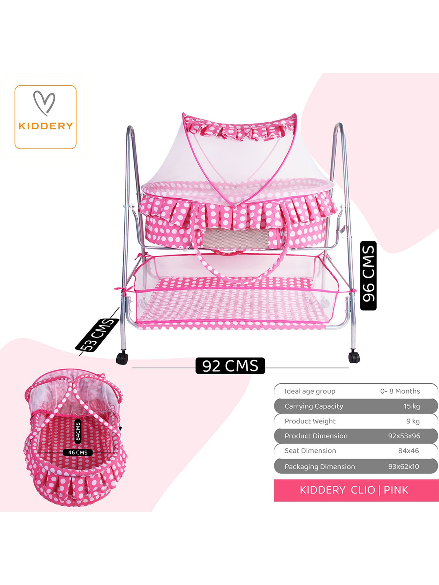 Kiddery Ble Value Baby Bassinet with Mosquito Protection Net (Age 0-8 Months)
