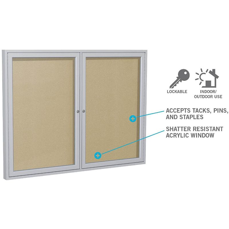 Ghent 3 Door Enclosed Vinyl Bulletin Board with Satin Frame 4'H x 8'W Silver PA34896VX193