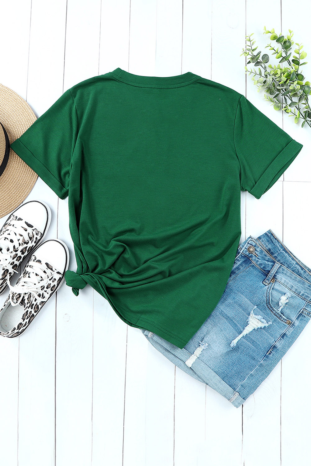 Blank T Shirt - Green Casual Solid Color Crew Neck Tee Customized