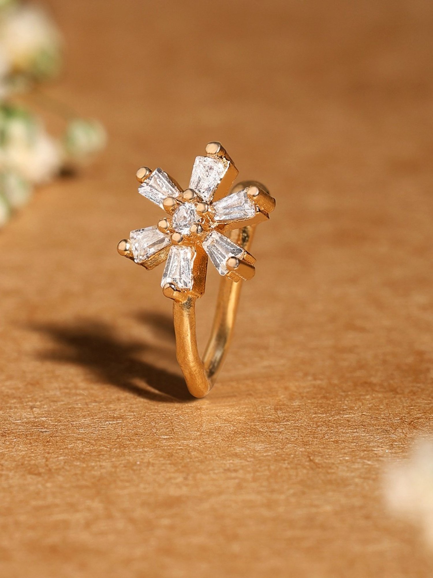 Zaveri Pearls Gold Tone Cubic Zirconia Flower Contemporary Brass Clip On Nose Pin-ZPFK17179