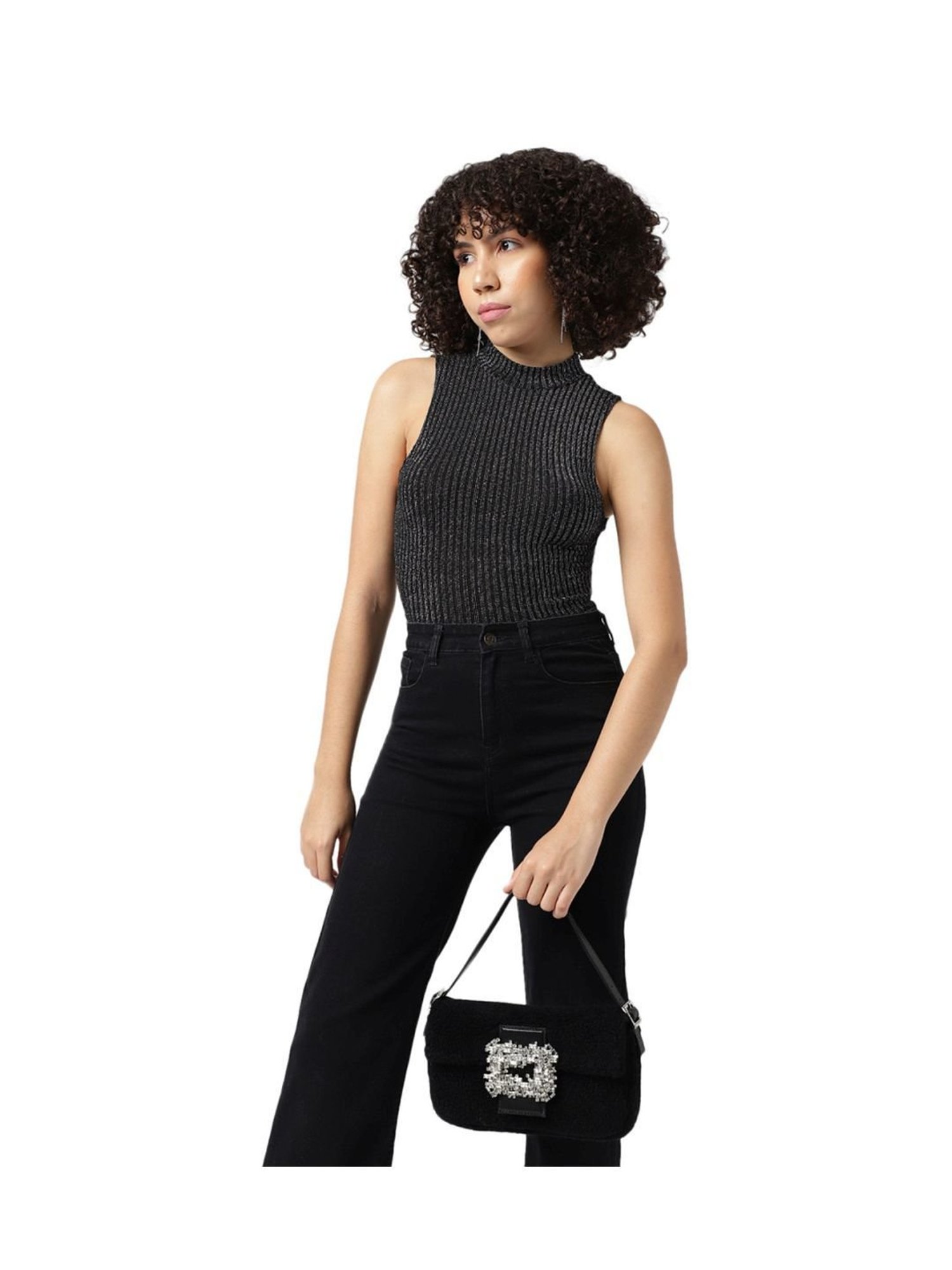 Gedebe Black Habibi Teddy Fur Medium Shoulder Bag