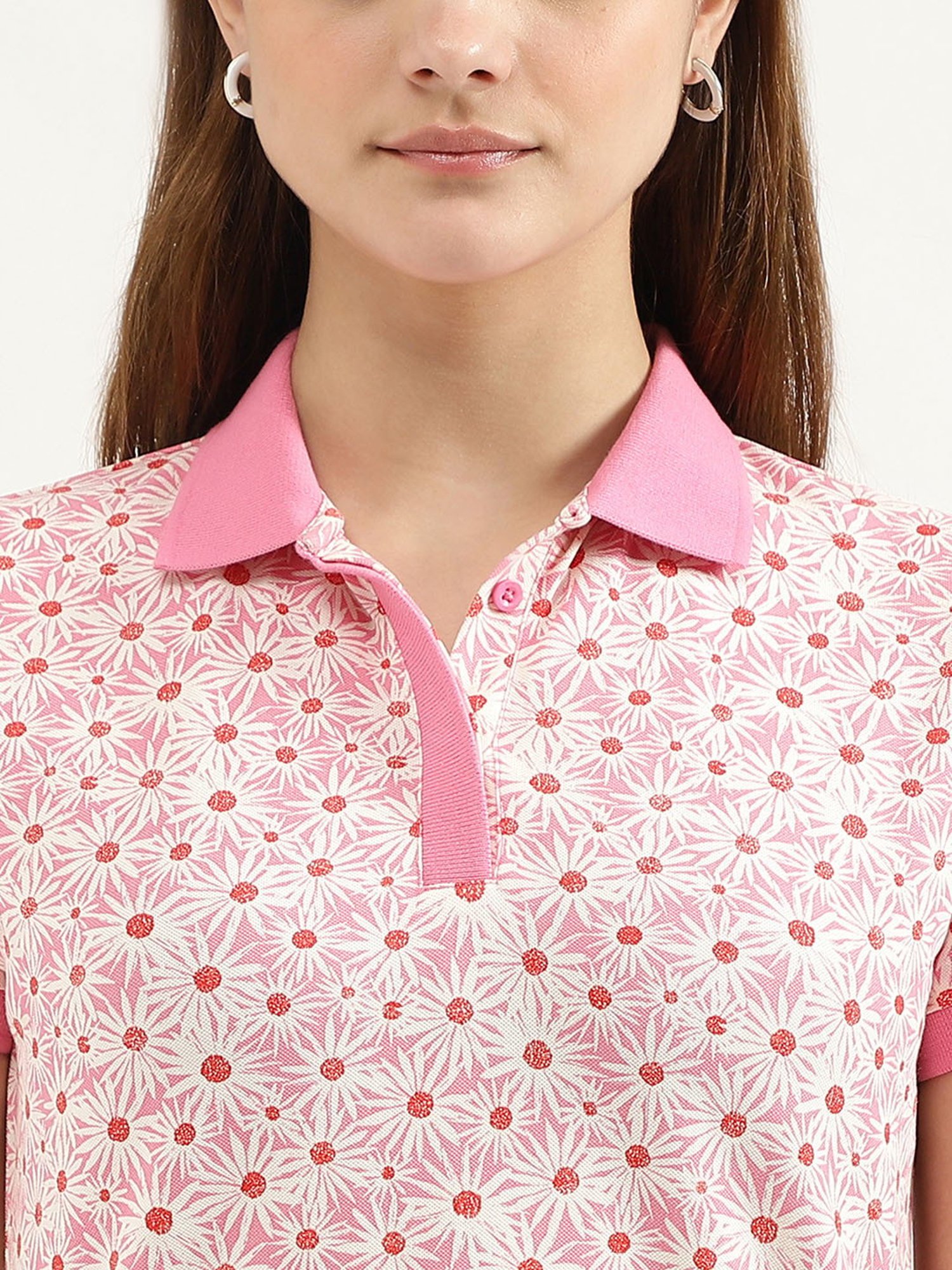 United Colors of Benetton Pink Printed Polo T-Shirt