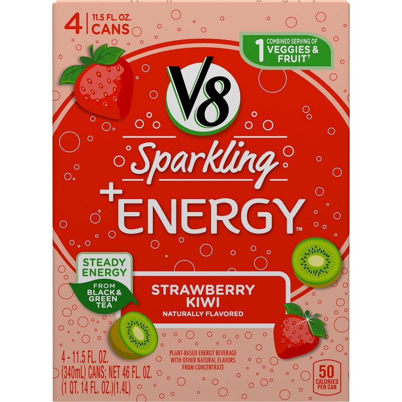 V8 Sparkling +Energy Strawberry Kiwi Juice Drink - 4pk/11.5 fl oz Cans