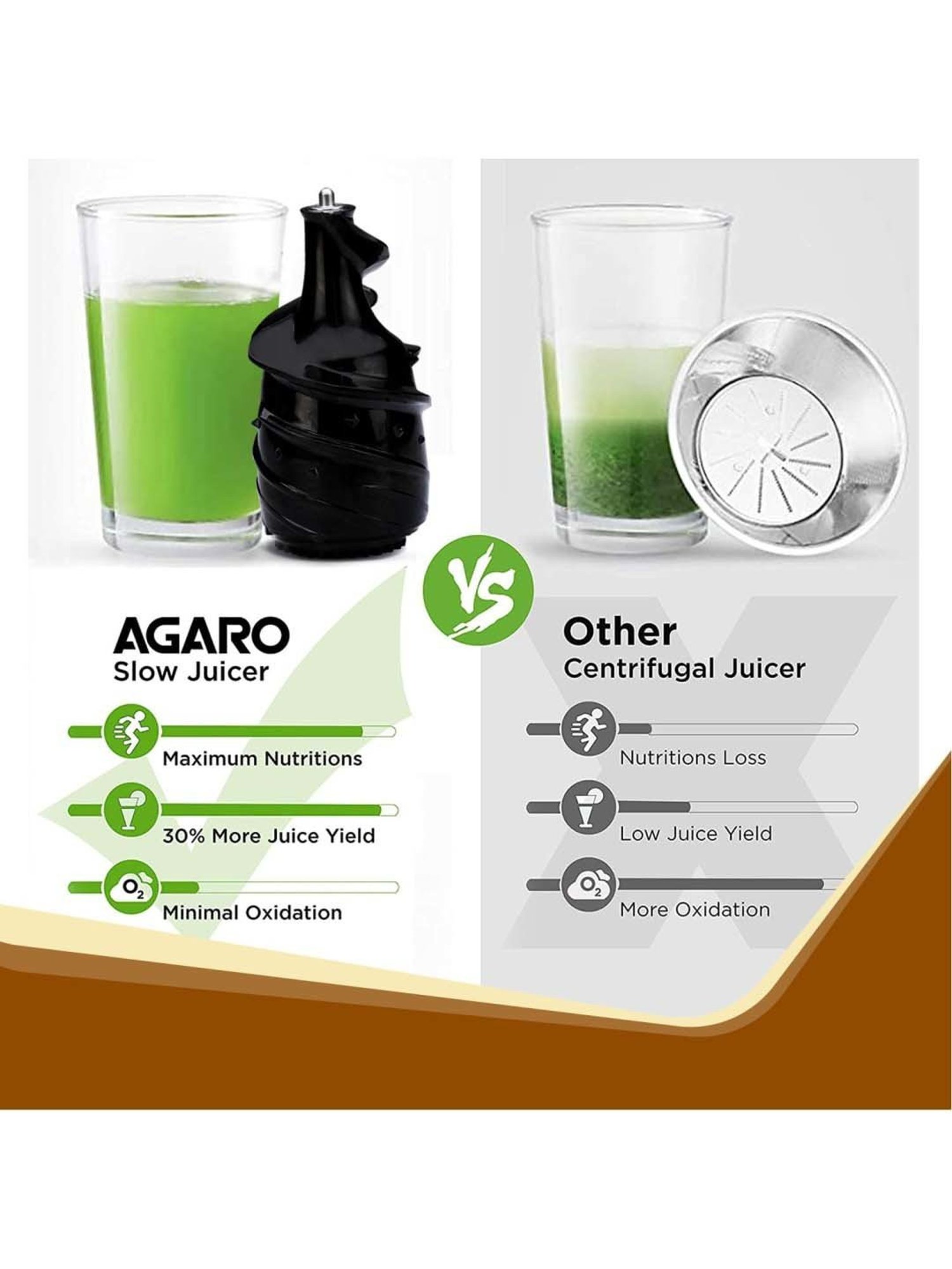 Agaro Royal 240W Slow Juicer with 3 Strainers (Black)