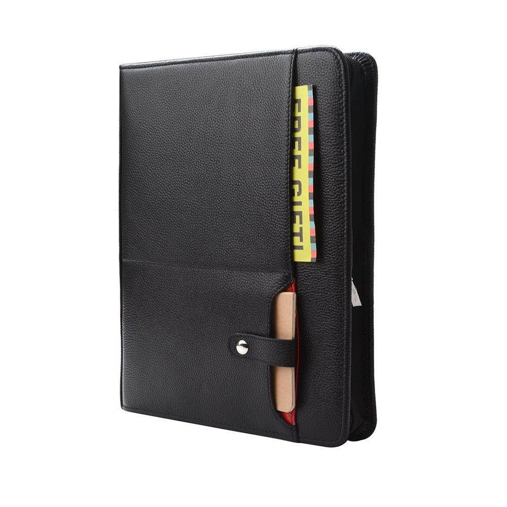 iCarryAlls Genuine Leather Portfolio Organizer Padfolio for New Surface Go, A4 Portfolio for Notepad,Black