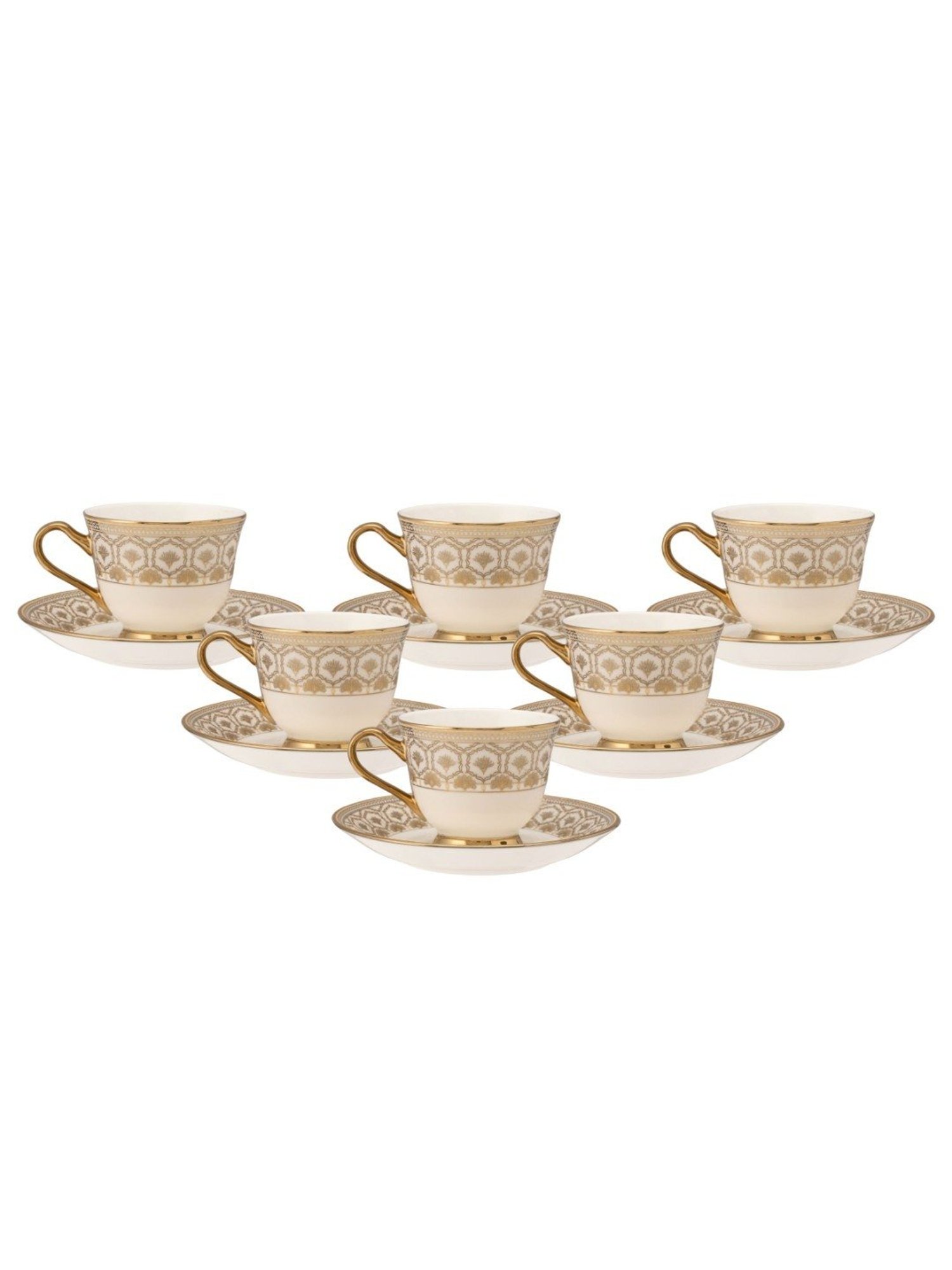 JCPL Fine Printed Gold Ceramic Cup & Saucer 180 ml - Set of 12