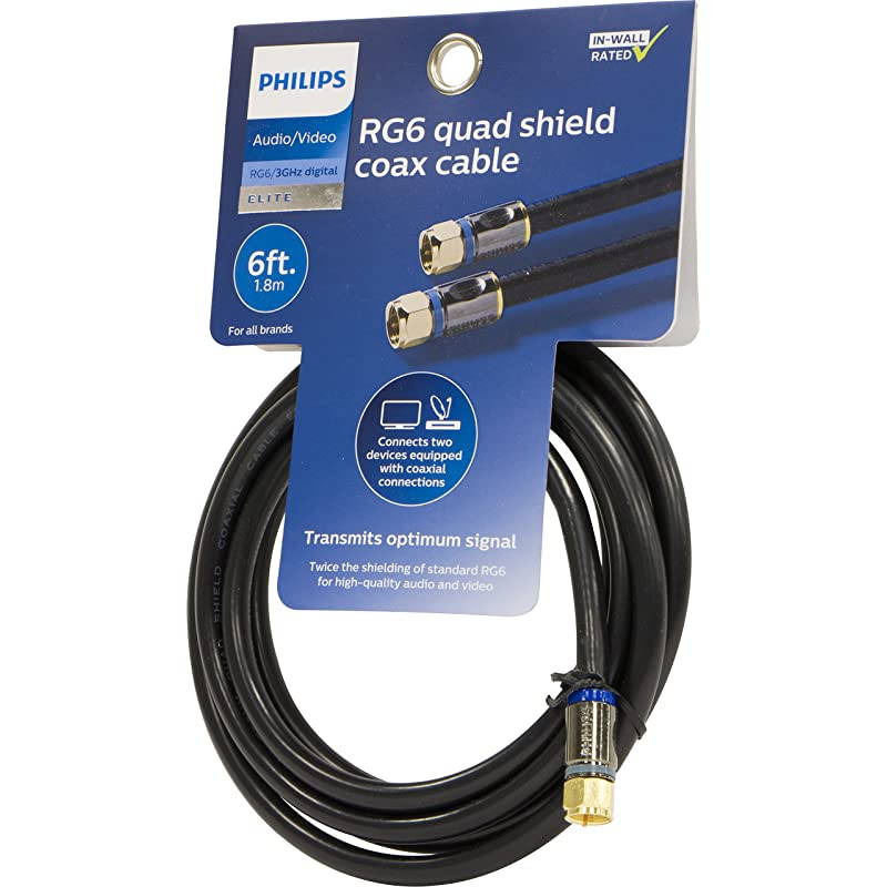 RG6 Quad Shield Coaxial Cable 6 ft inWall Rated Ideal for TV Antenna DVR Satellite Cable FType Connectors 3 Ghz Digital Black SWX9444B27