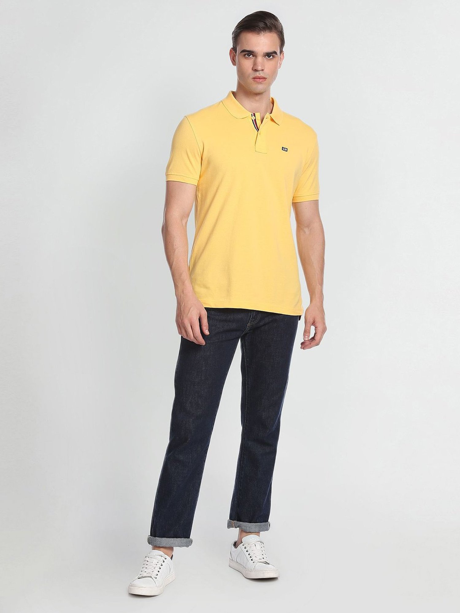 Arrow Sport Yellow Regular Fit Cotton Polo T-Shirt