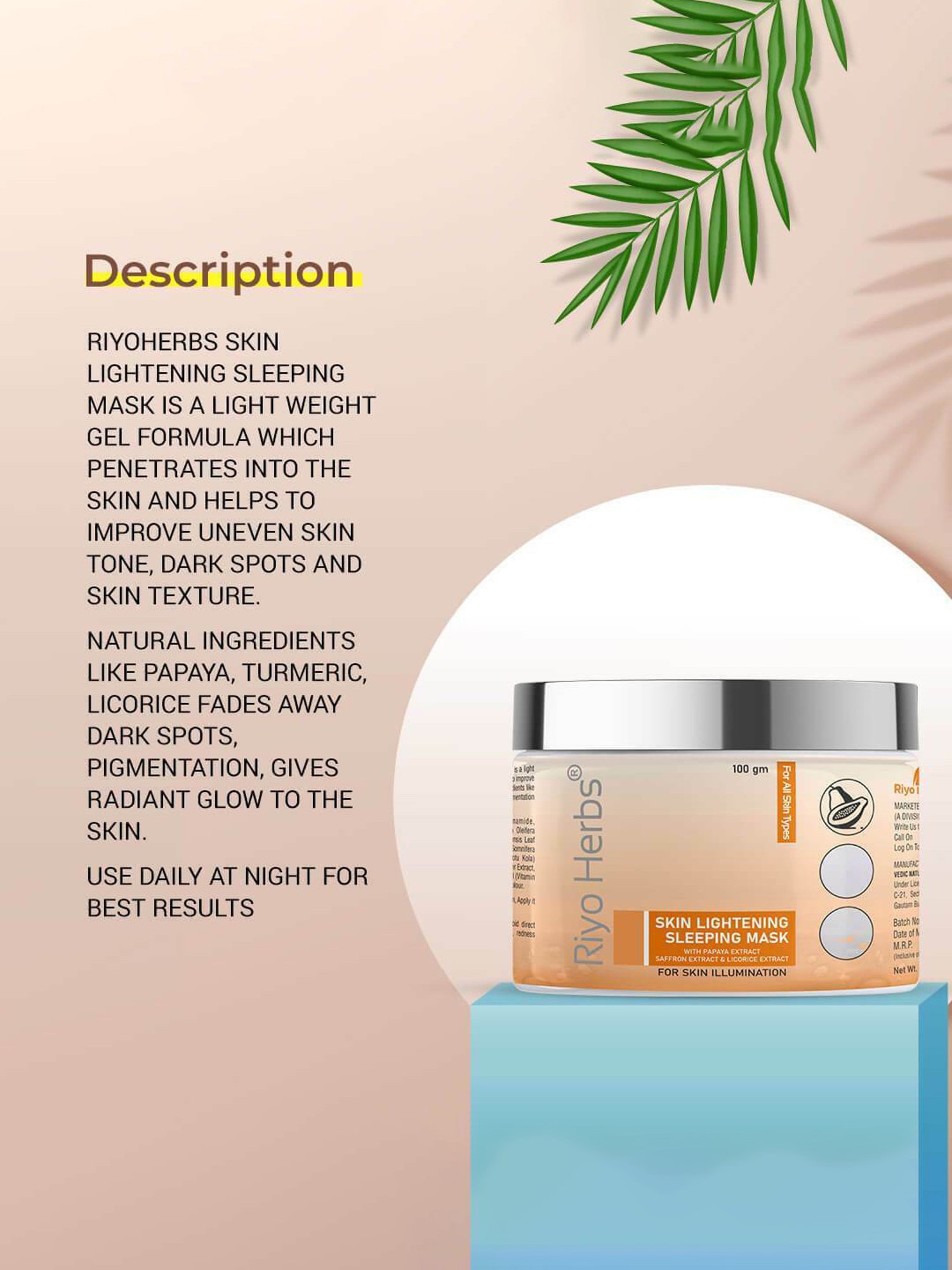 Riyo Herbs Lightening Sleeping Mask - 100 gm