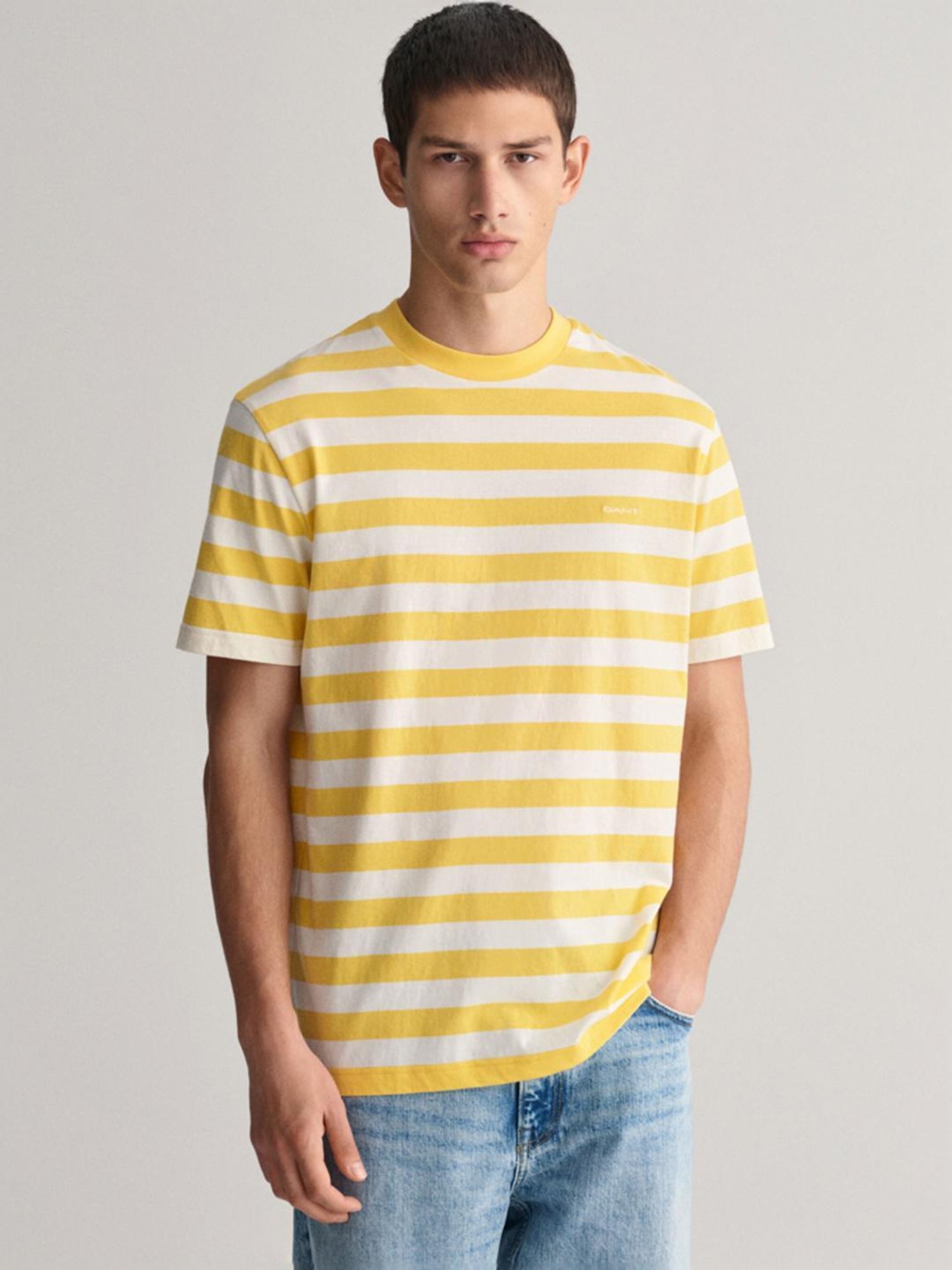 Gant Yellow Cotton Regular Fit Striped T-Shirt