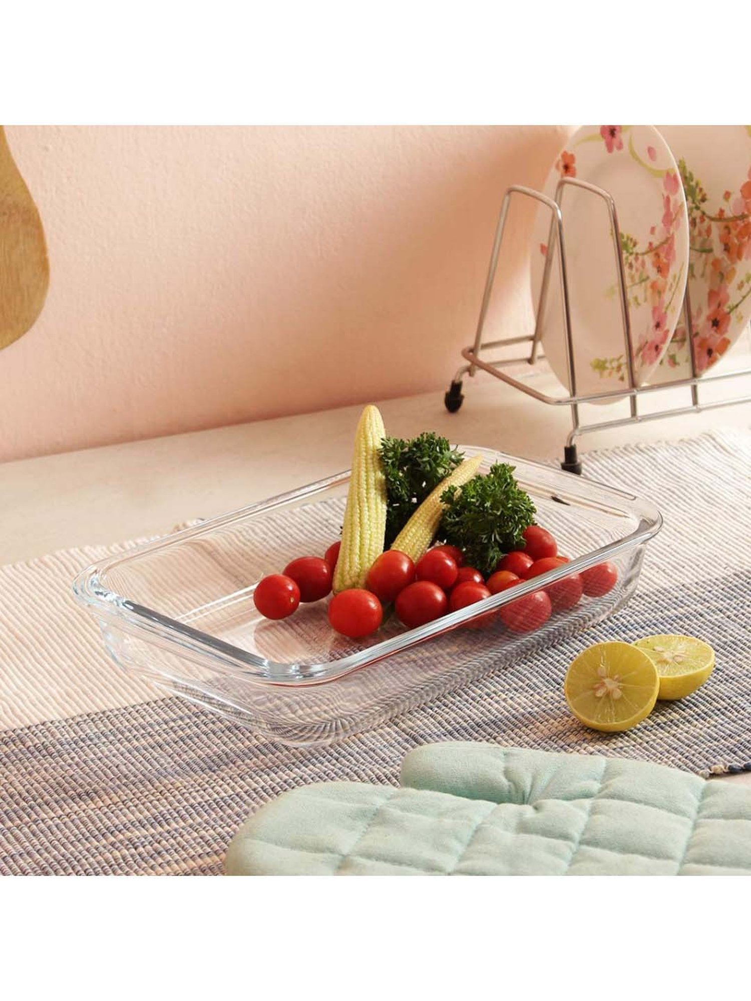 Femora Transparent Borosilicate Glass Square Dishes (1600 ml, 1700 ml) - Set of 2