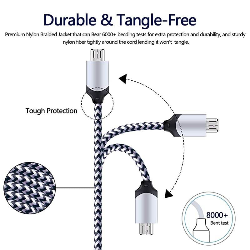 USB Wall Charger, USB Plug, Android Phone Charger, Charger Block 2.1A Dual Port Charging Cube Power Adapter with 6ft Micro USB Charger for Galaxy J7 J5 J3, Samsung S7/S6 Edge, LG stylo 2/3