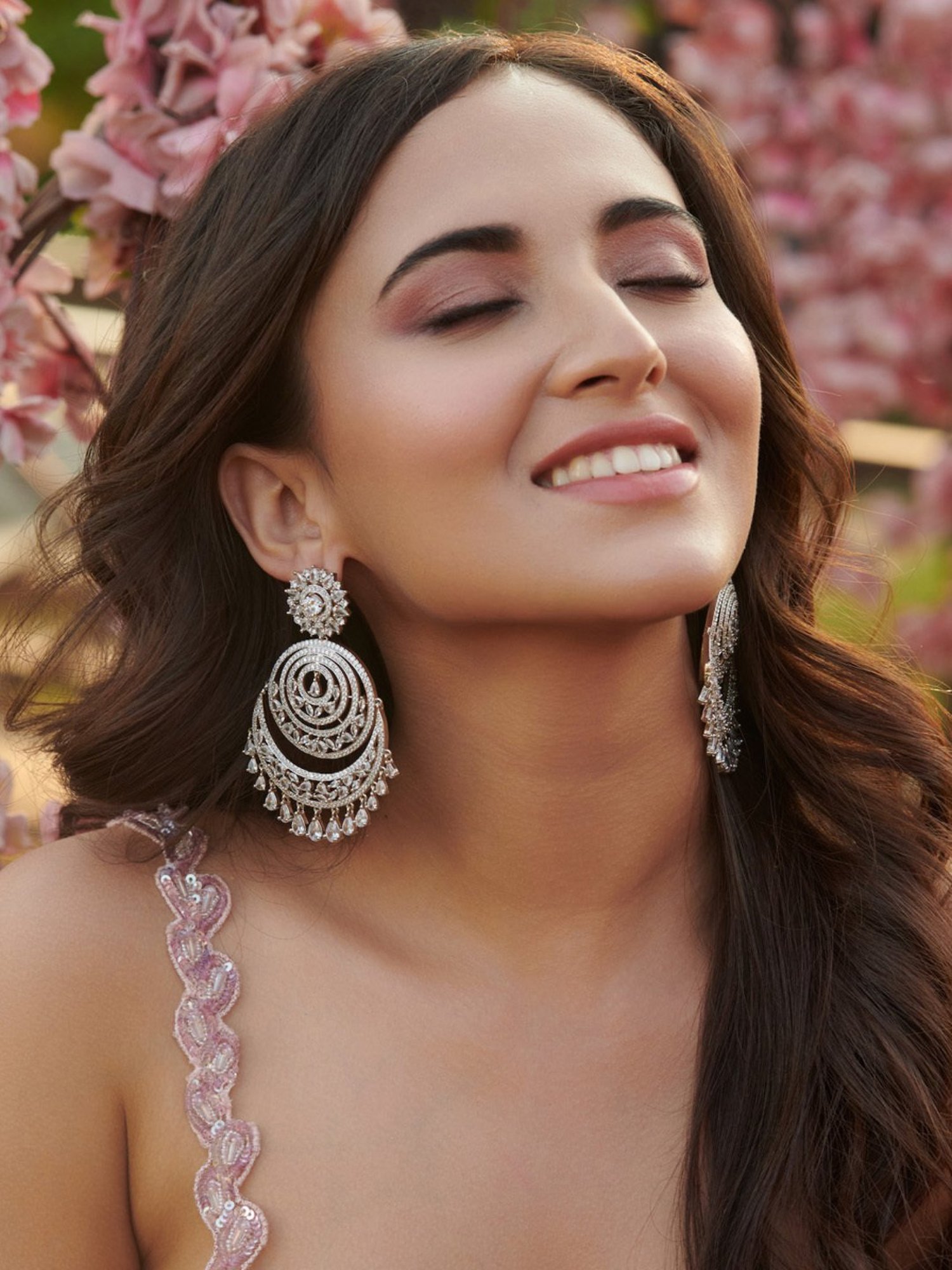 Curio Cottage Diamante Layers Of Shimmer Cubic Zirconia White Chand Bali Earrings