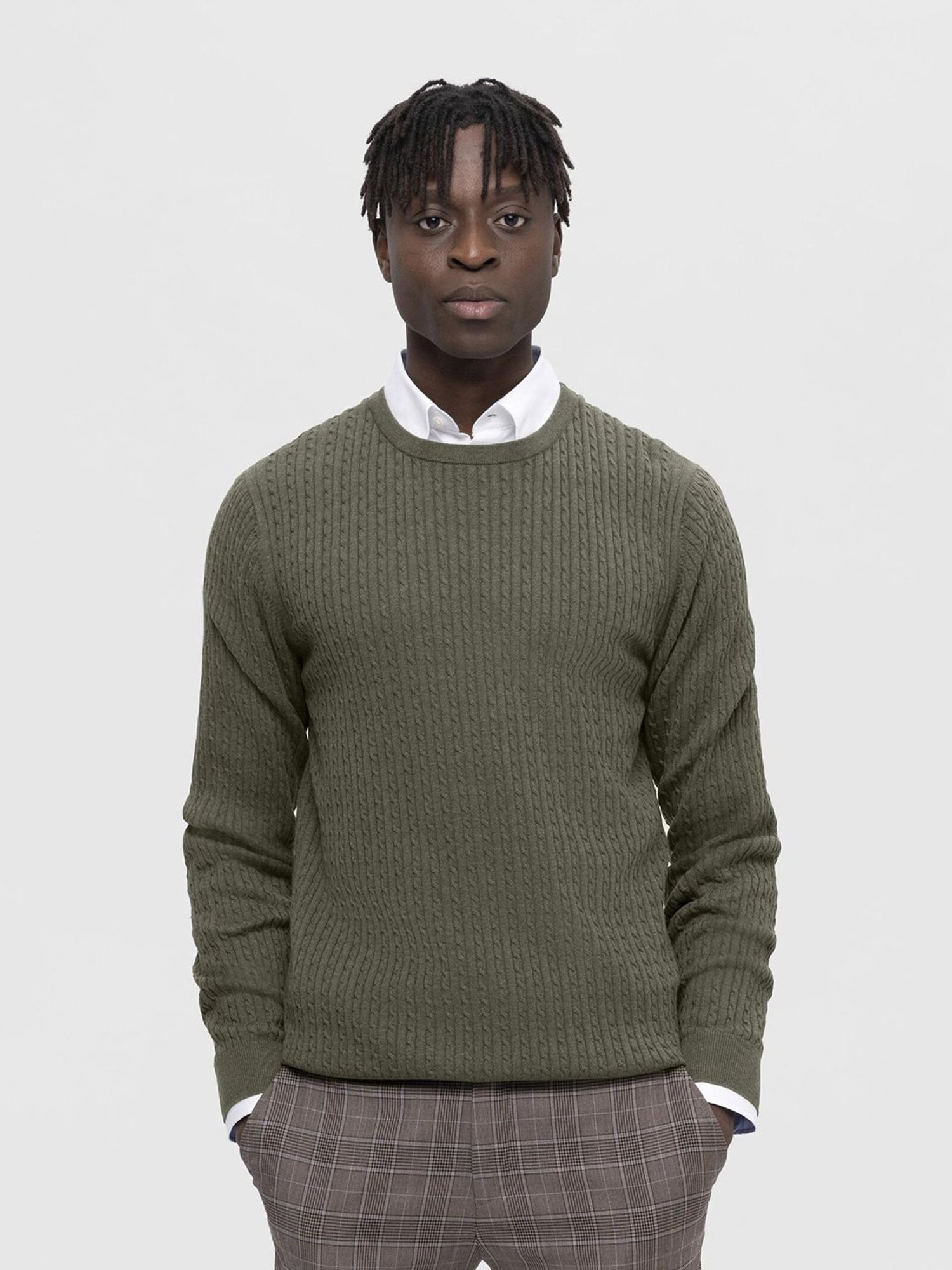 SELECTED HOMME Ivy Green Regular Fit Textured Cotton Sweater