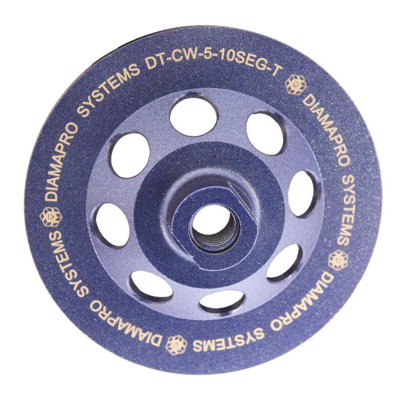DiamaPro Systems DT-CW-5-10SEG-T Threaded 5 Inch 10 Segment Turbo Concrete Grinding Cup Wheel for Grinding, Leveling, & Removing Glue/Coating
