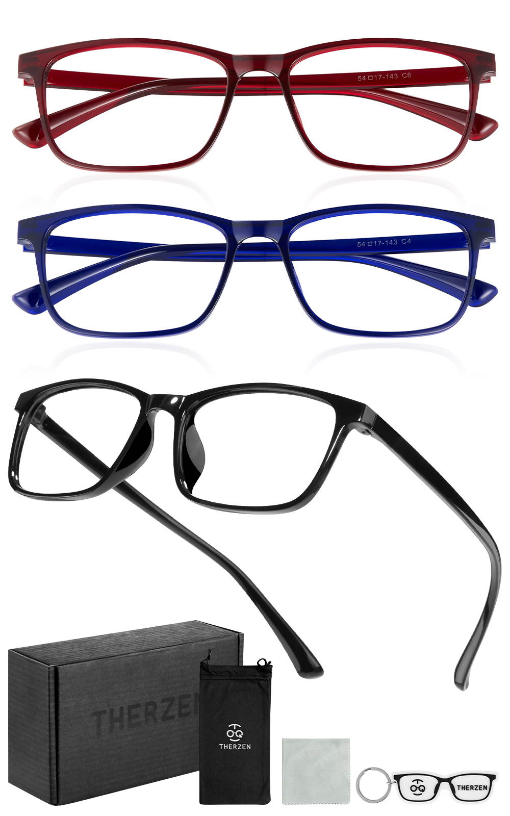 Blue Light Blocking Glasses-3 Pack Computer Gaming Lightweight Square Eyeglasses Frame Filter Blue Ray Anti EyeStrain Eyewear for Women and Men