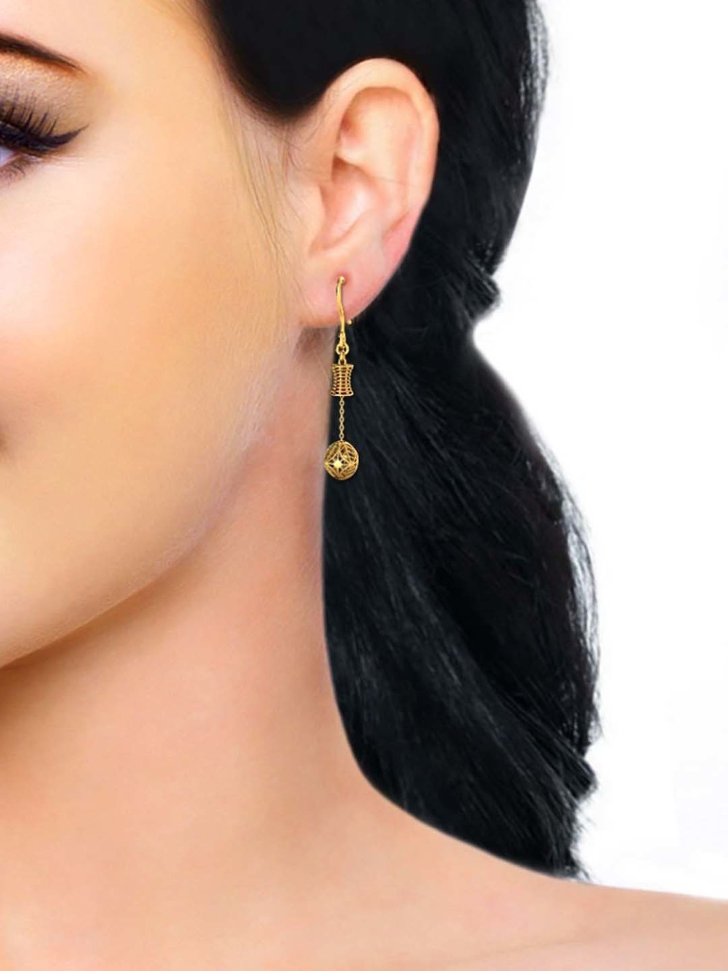 Candere by Kalyan Jewellers Peacock Collection 18k Yellow Gold Dangler Earrings for Women