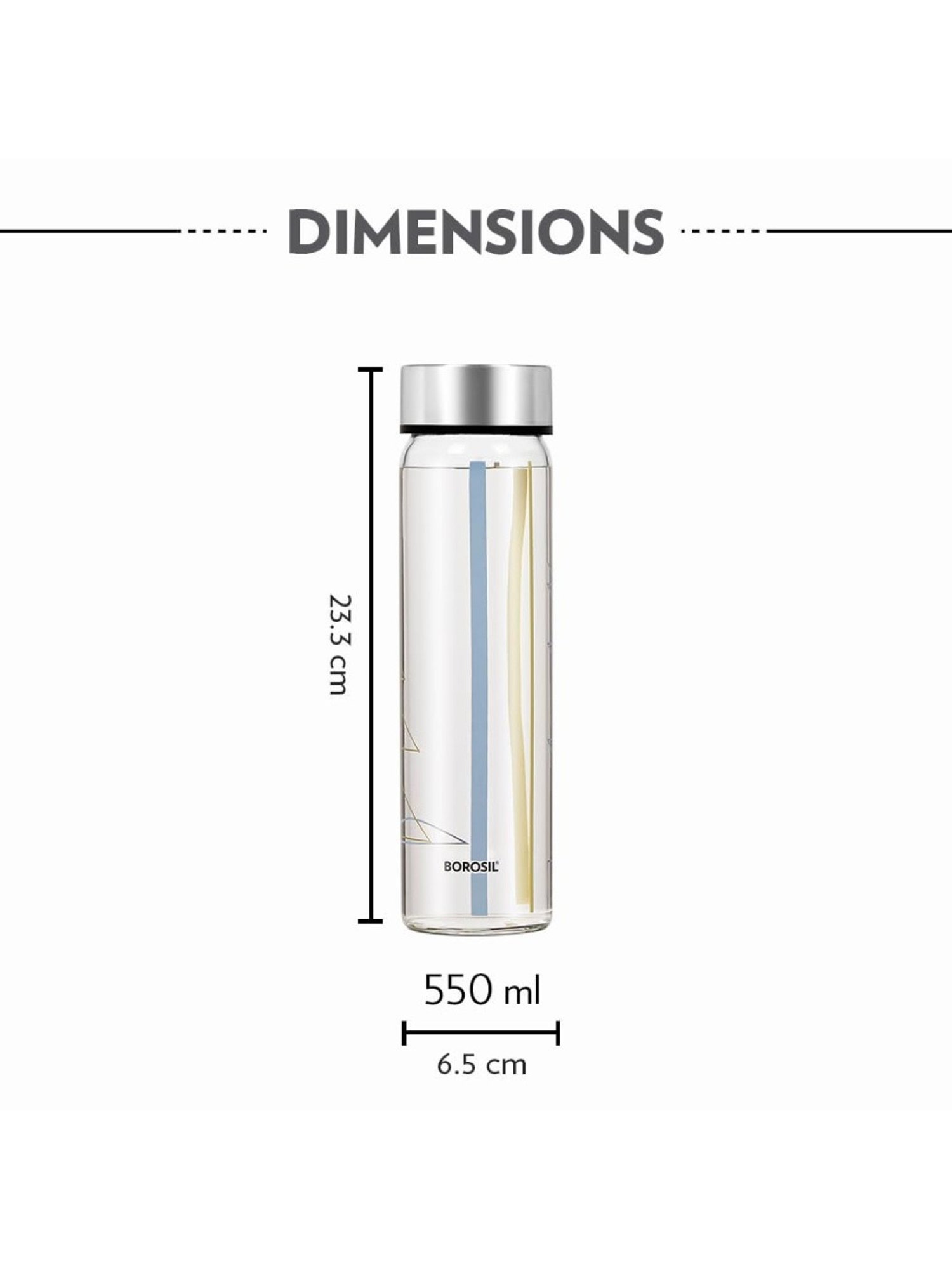 Borosil Water Bottle with Fridge Safe & Leakproof (Transparent, 550 ml)