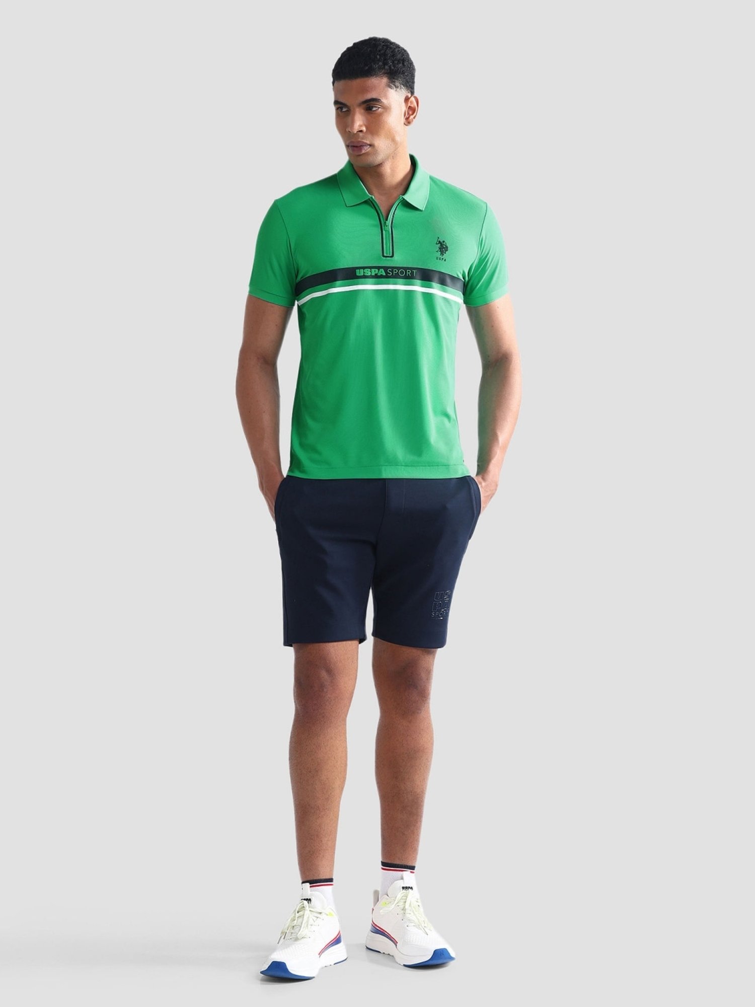 USPA Active Green Slim Fit Printed Sports Polo