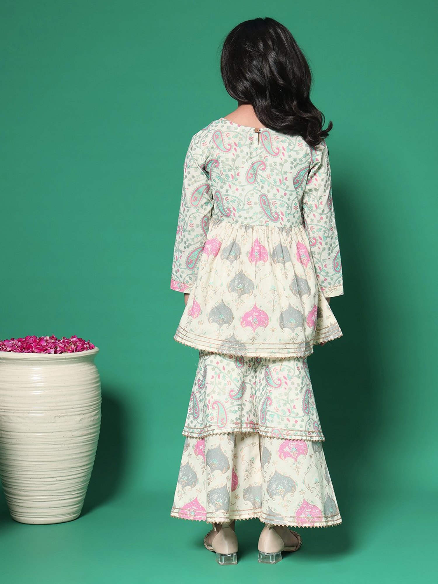 READIPRINT FASHIONS Kids Cream & Grey Printed Kurti with Gharara