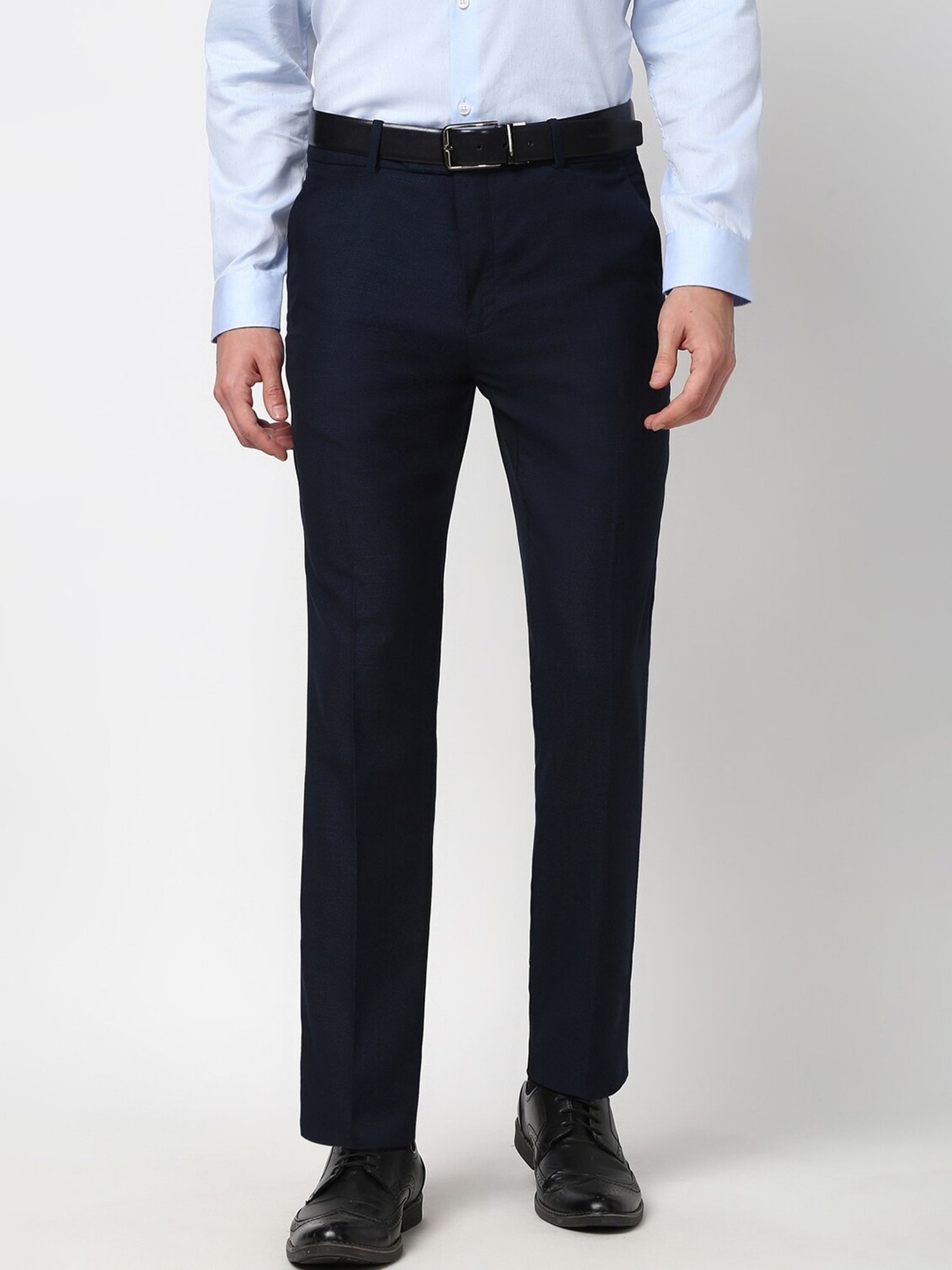 Peter England Navy Slim fit Solid Formal Trouser