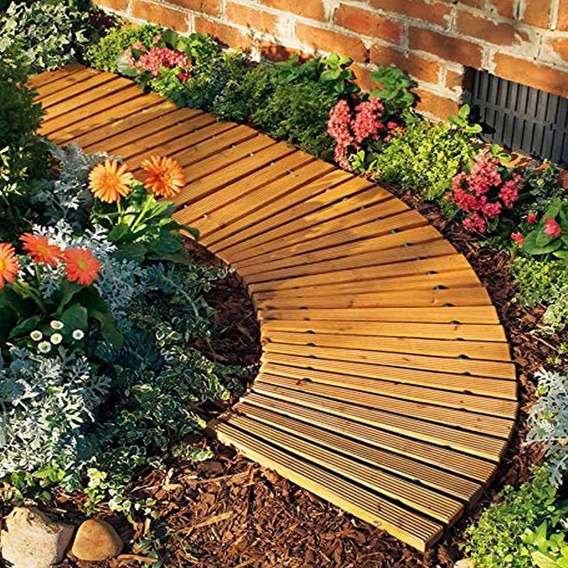 Plow & Hearth - Roll-Out Curved Hardwood Garden and Yard Pathway, 4'L x 18"W