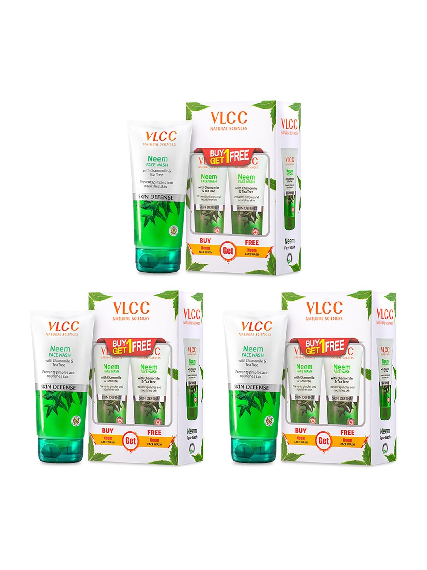 VLCC Skin Defense Neem Face Wash Buy 1 Get 1 Free - Pack of 3
