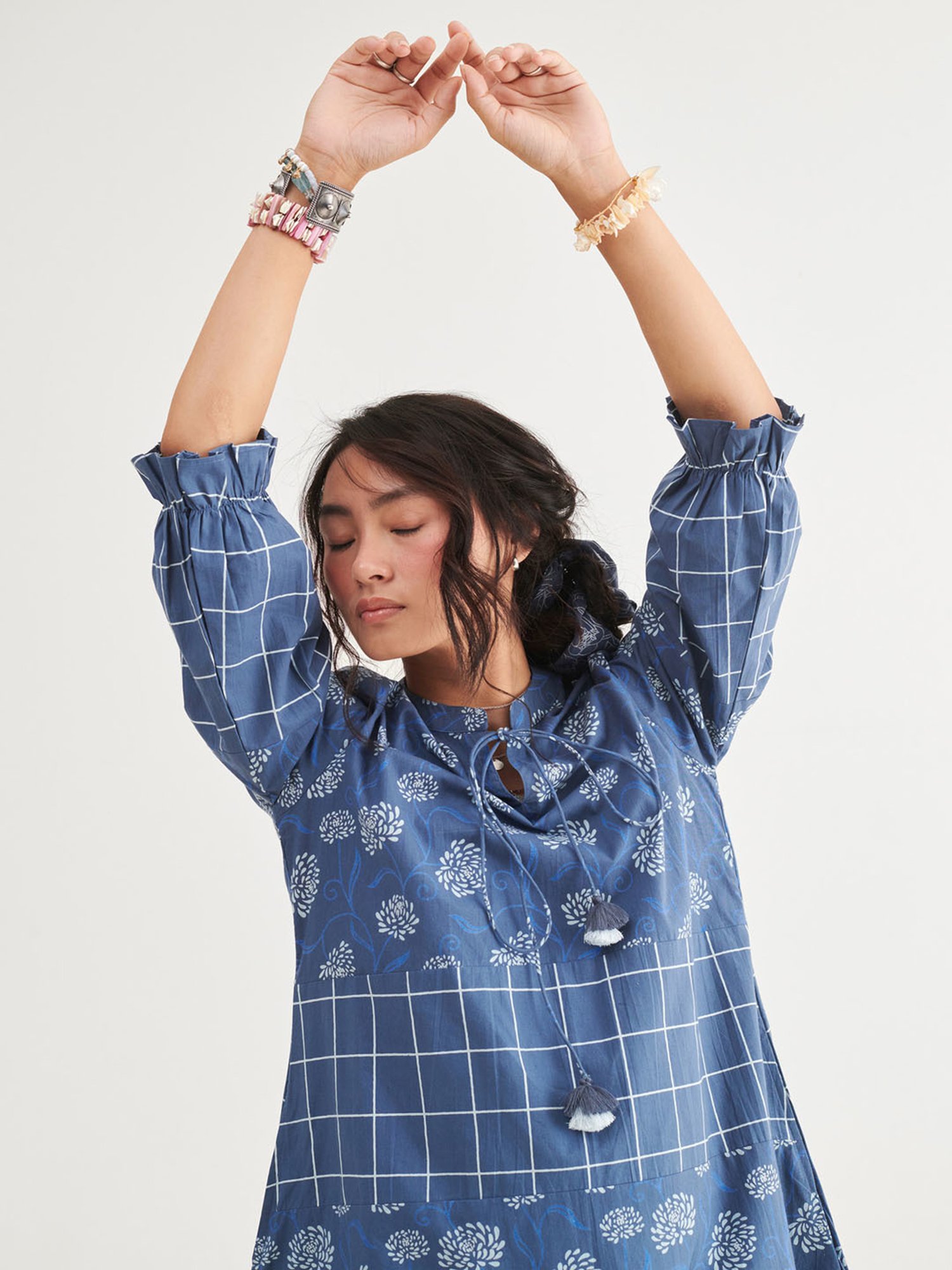 Prakriti Jaipur Indigo Tiered Floral Dress