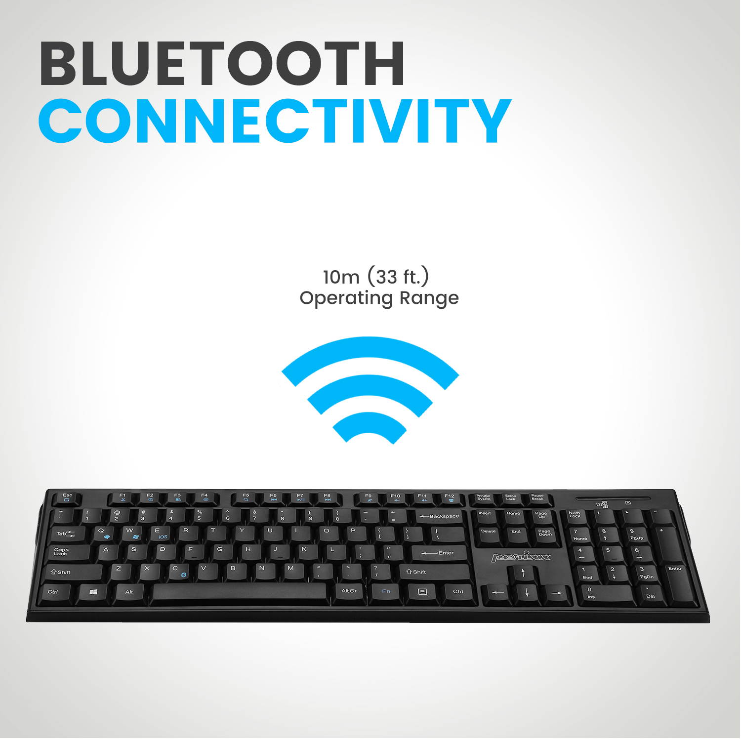 Perixx PERIBOARD-810 Wireless Bluetooth Standard Keyboard for Windows iOS Android System, Full-Size Layout, Black