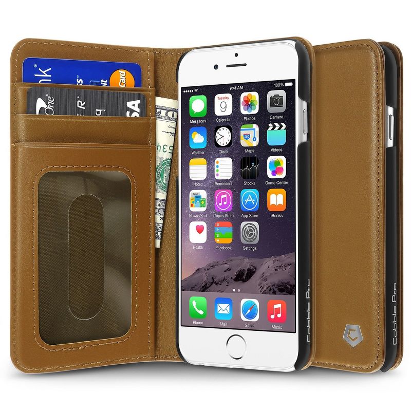 Cobble Pro For iPhone 6 6s 4.7" Handcrafted Genuine Leather Wallet Case with Stand and ID Credit Card Slots Holder - Brown (Ultra Slim Fit)
