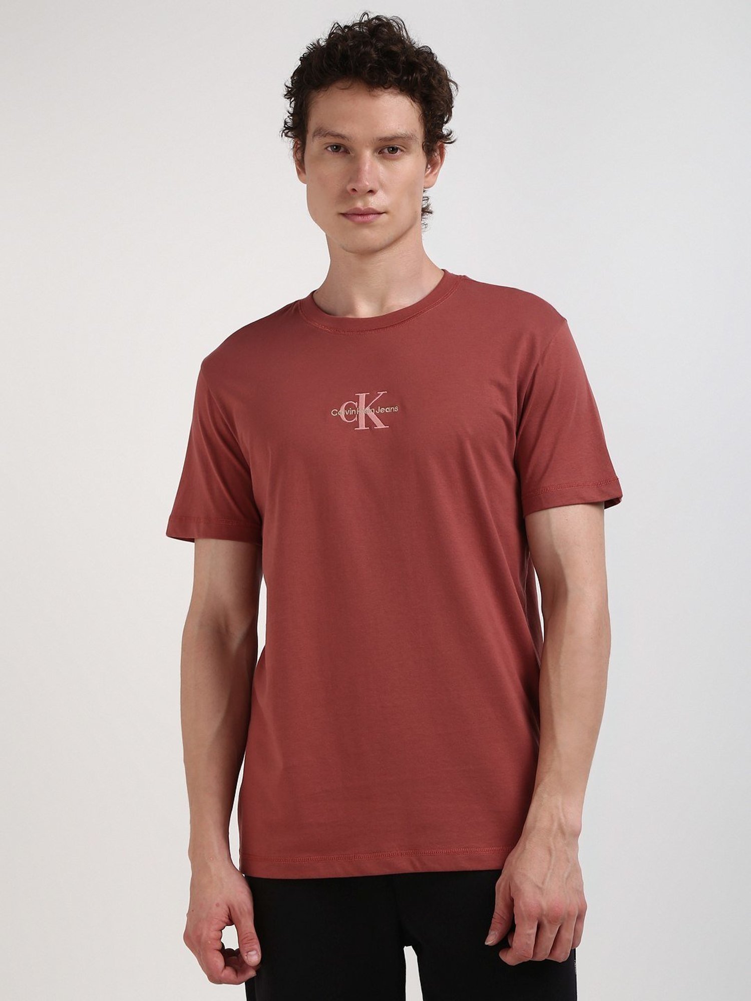 Calvin Klein Jeans Red Cotton Regular Fit T-Shirt
