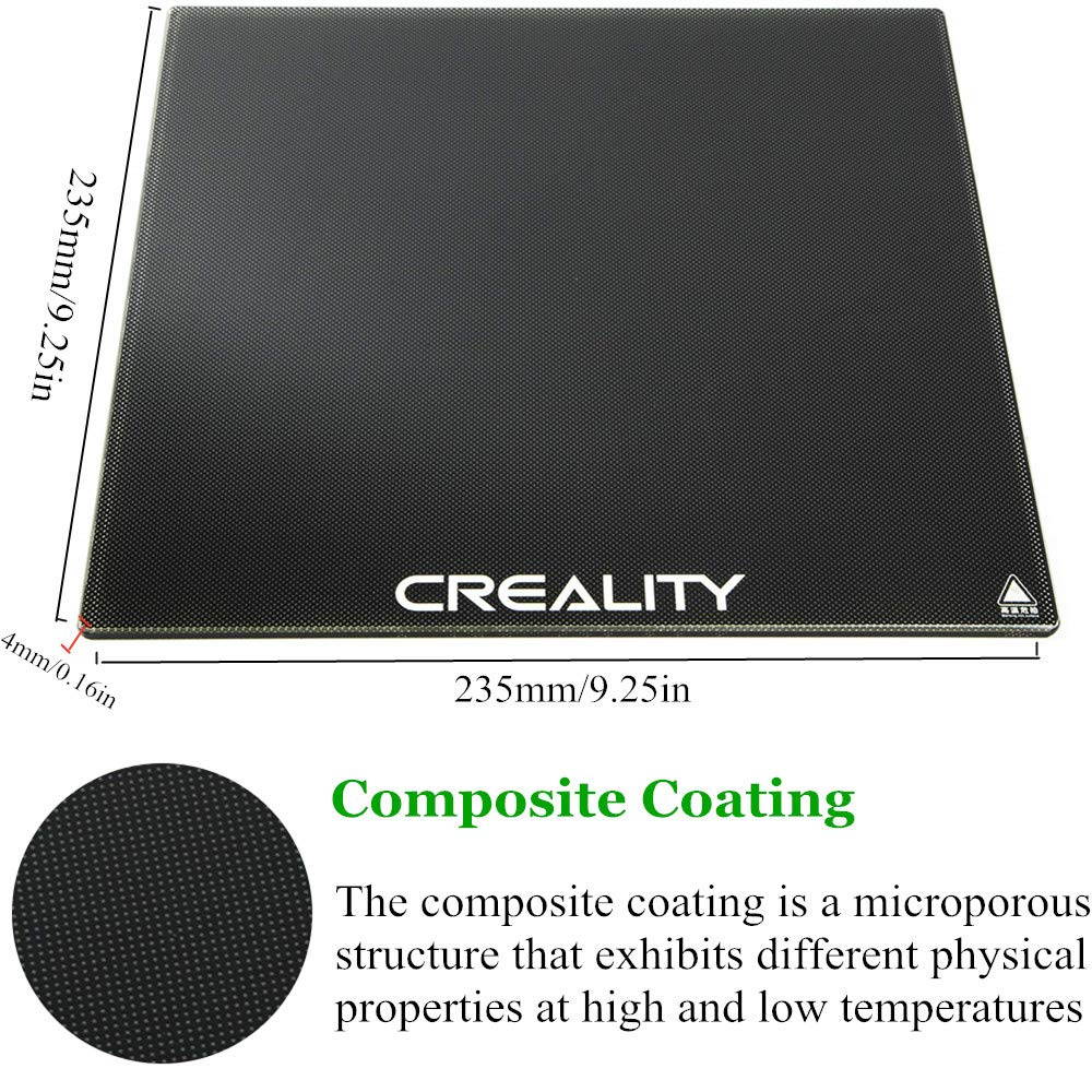 Aystkniet Creality Ender 3 Glass Bed Upgraded, 3D Printer Platform Tempered Glass Plate Build Surface with Microporous Coating, 235 X 235 X 4 MM