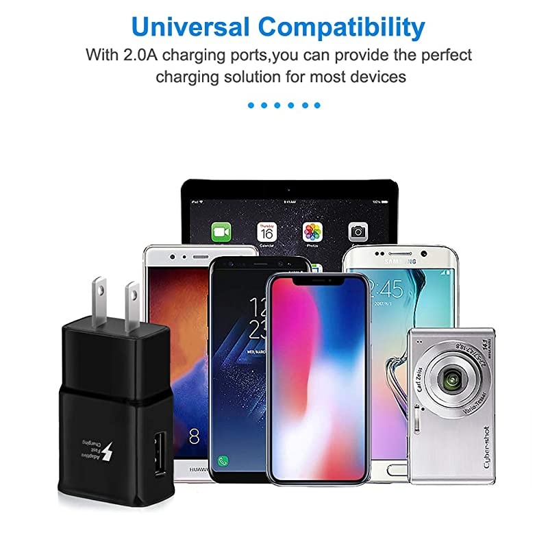 Fast Charger Adapter Adaptive Fast Charging Wall Charger Compatible Galaxy S8 S10 S9 S7 S6 / Plus/Edge/Active, Note 9, Note 8, Note 5, EP-TA20JBE Quick Charge (2 Pack Black)