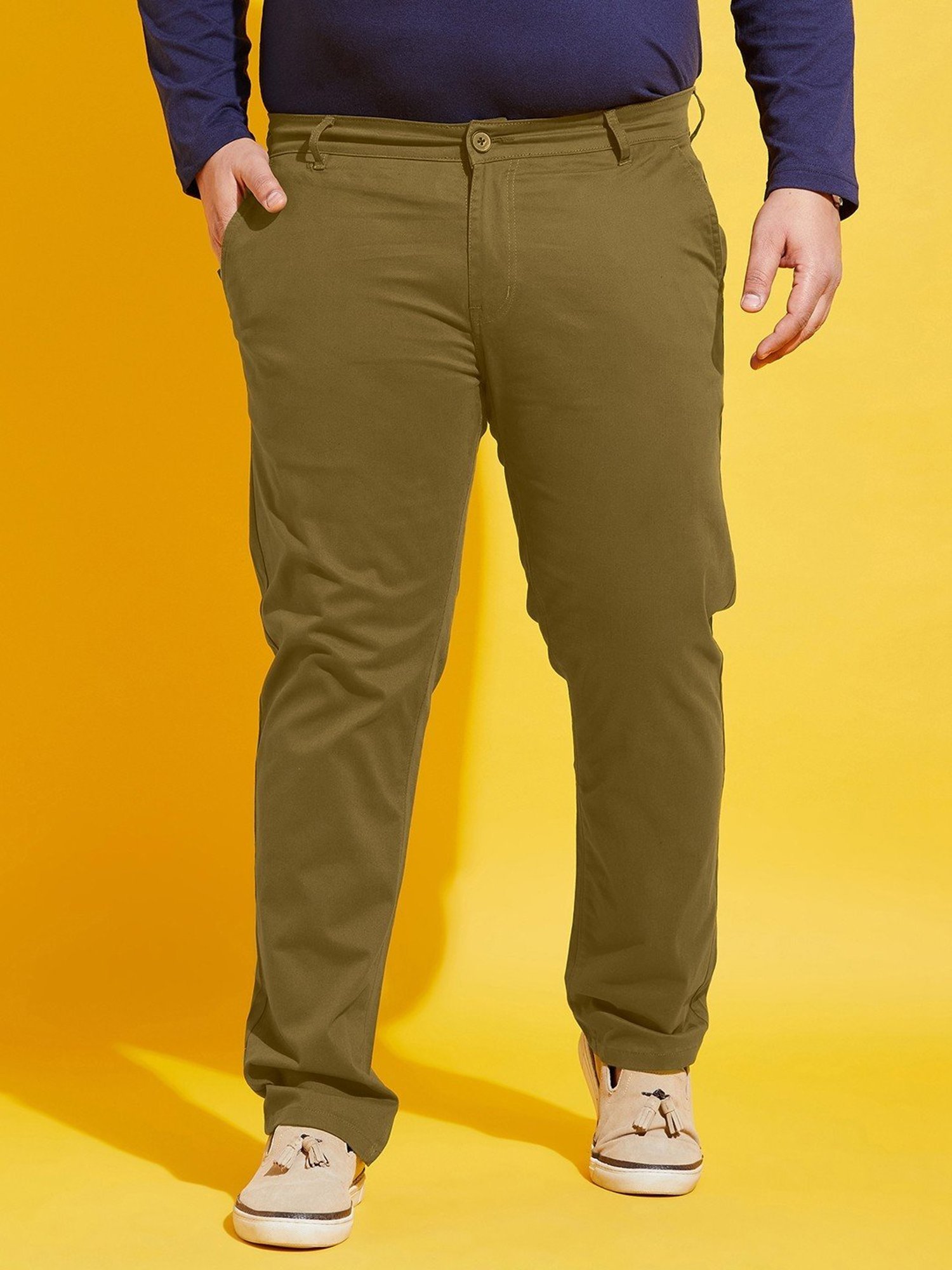 Bigbanana Plus Size Olive Cotton Regular Fit Trousers