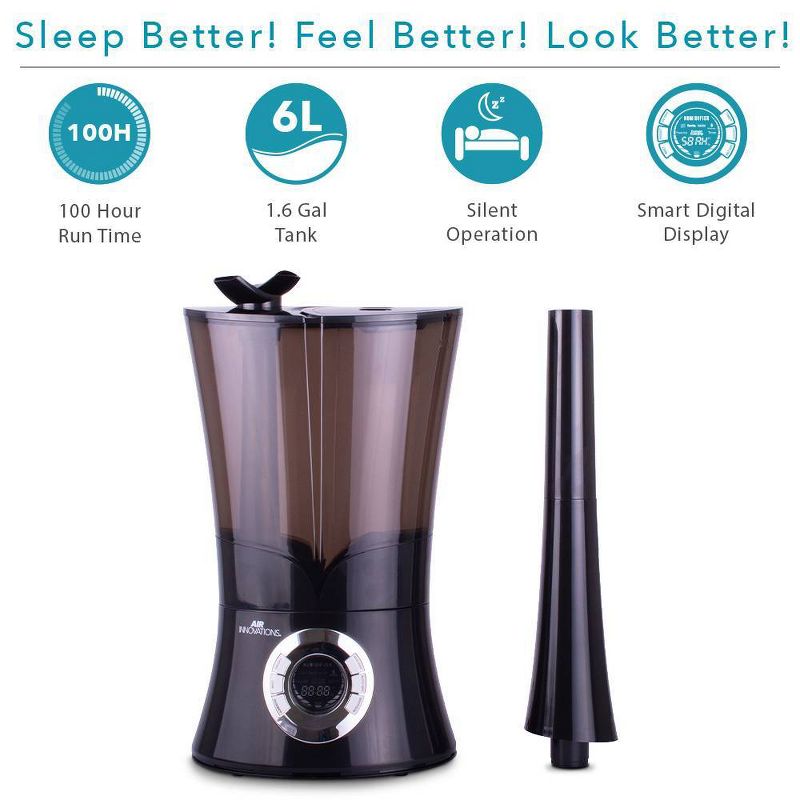 Air Innovations 1.6 Gal Top-Fill Ultrasonic Humidifier with Aroma Tray Black