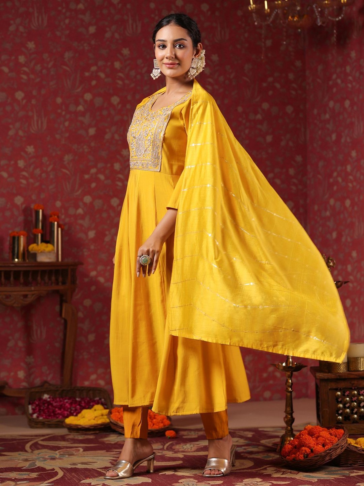 Ishin Yellow Embroidered Kurta Pant Set With Dupatta