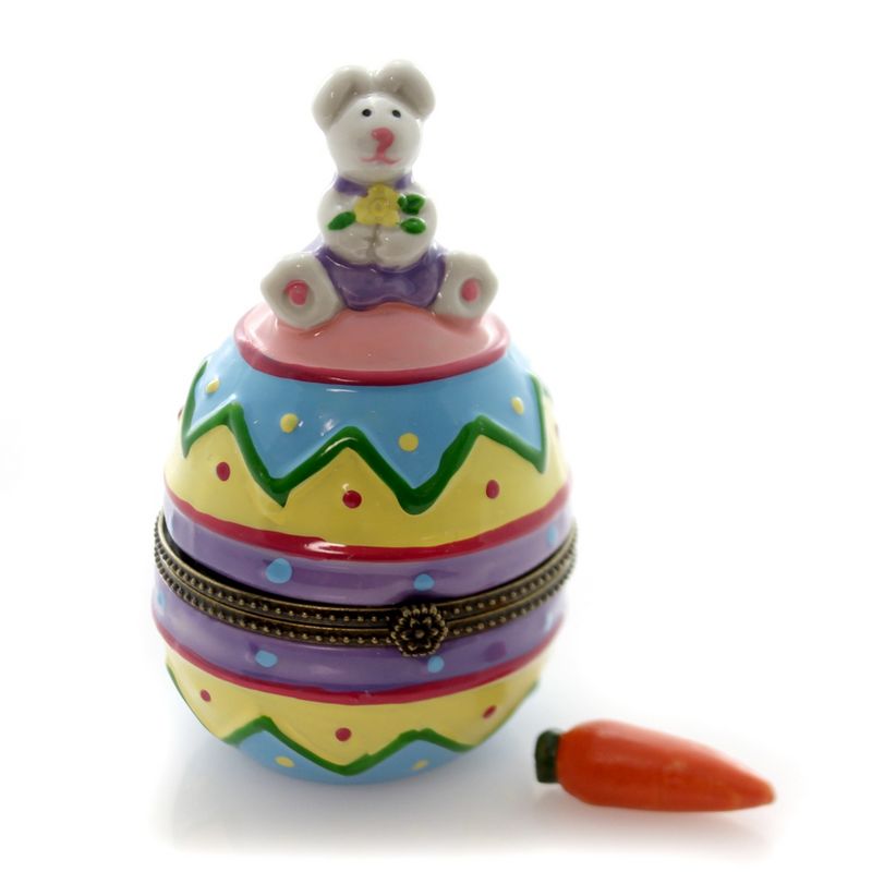 Hinged Trinket Box 3.5" Bunny On Big Easter Egg Rabbit Carrot  -  Decorative Figurines