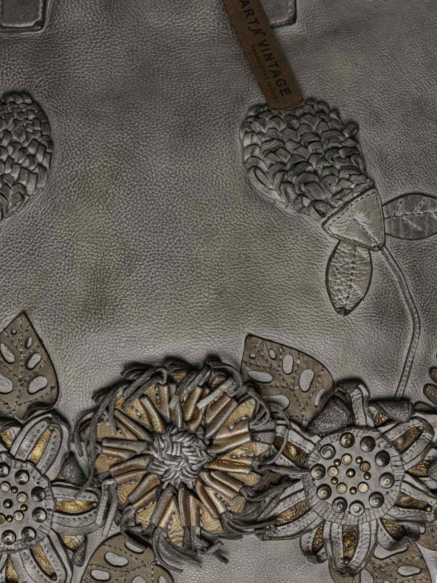 Art N Vintage Peonia Grey Leather Textured Medium Tote Handbag