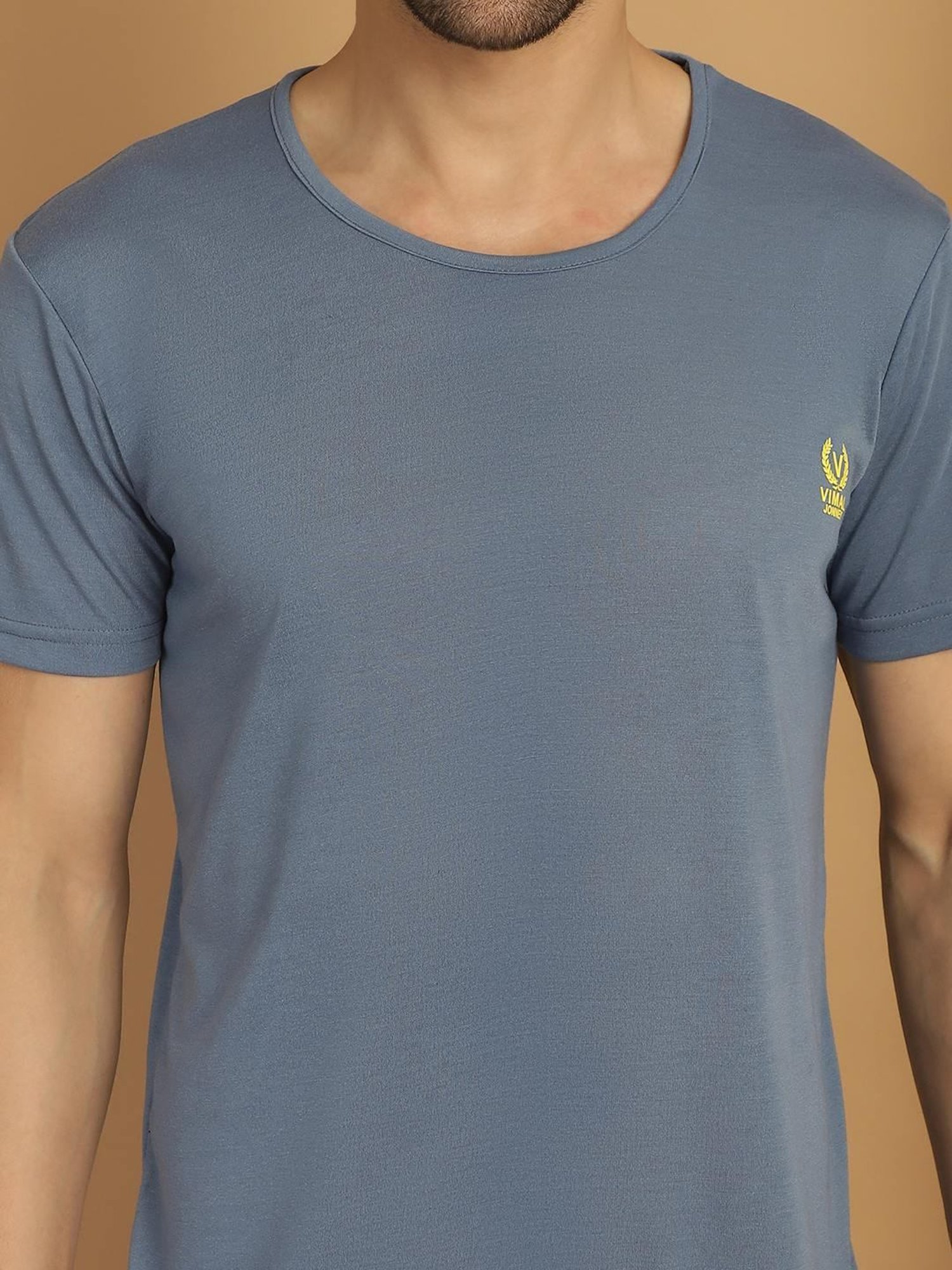 Vimal Jonney Grey & White Regular Fit T-Shirt