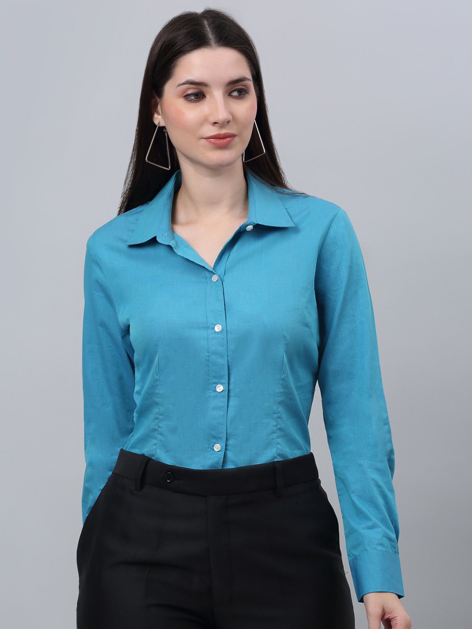 Crozo By Cantabil Turquoise Cotton Regular Fit Shirt