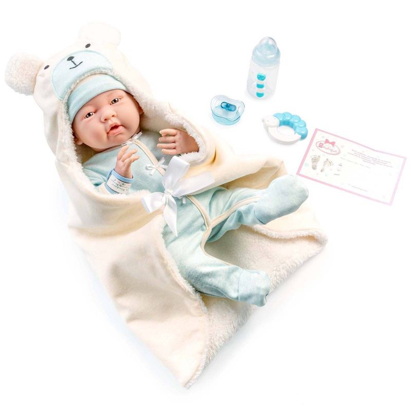 JC Toys Soft Body La Newborn 15.5" baby doll - Blue Bear Bunting Gift Set