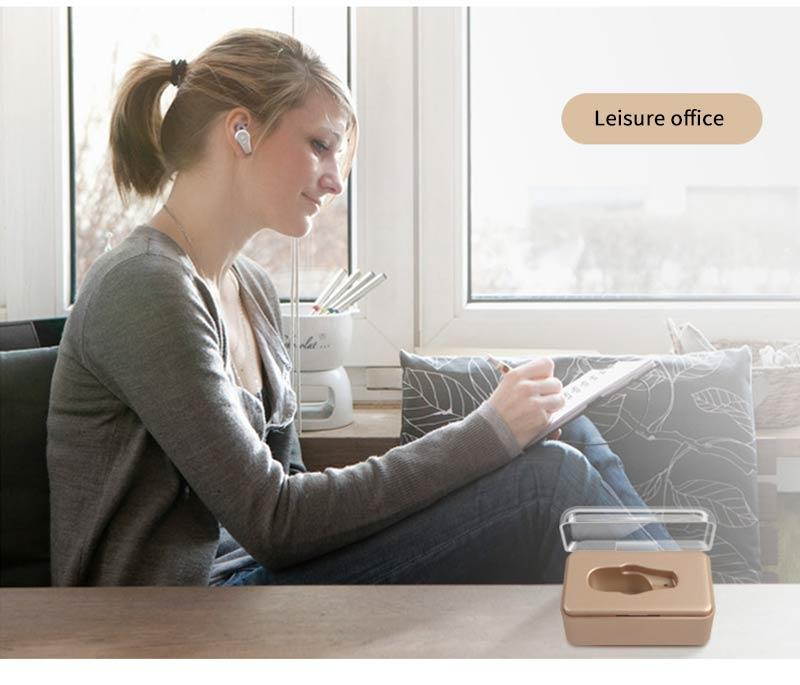 DPRUI wireless headphones with Charging Box Wireless Stereo Earbud Business Earphone Bluetooth headphones for a mobile phone (Gold)