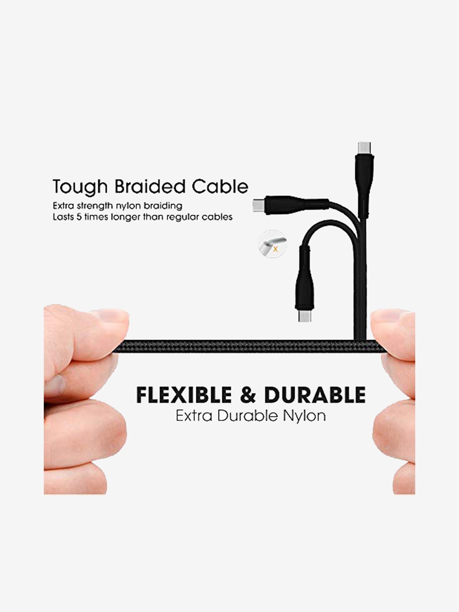 Fuelbox Nylon Extra Tough Tested Braided Cable With Ultra Flexible 1.5M (Black)