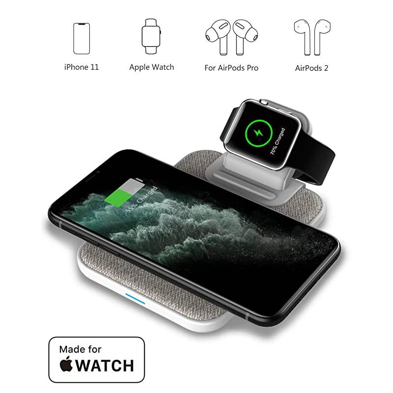 3 in 1 Wireless Charger iPhone Apple Charging Station, MFi Certified Wireless Charging Pad Qi Fast Chargers Stand Dock for iPhone 11/12/11 Pro/SE 2020/XS Max/XR/X/8/8Plus/iWatch/Airpods