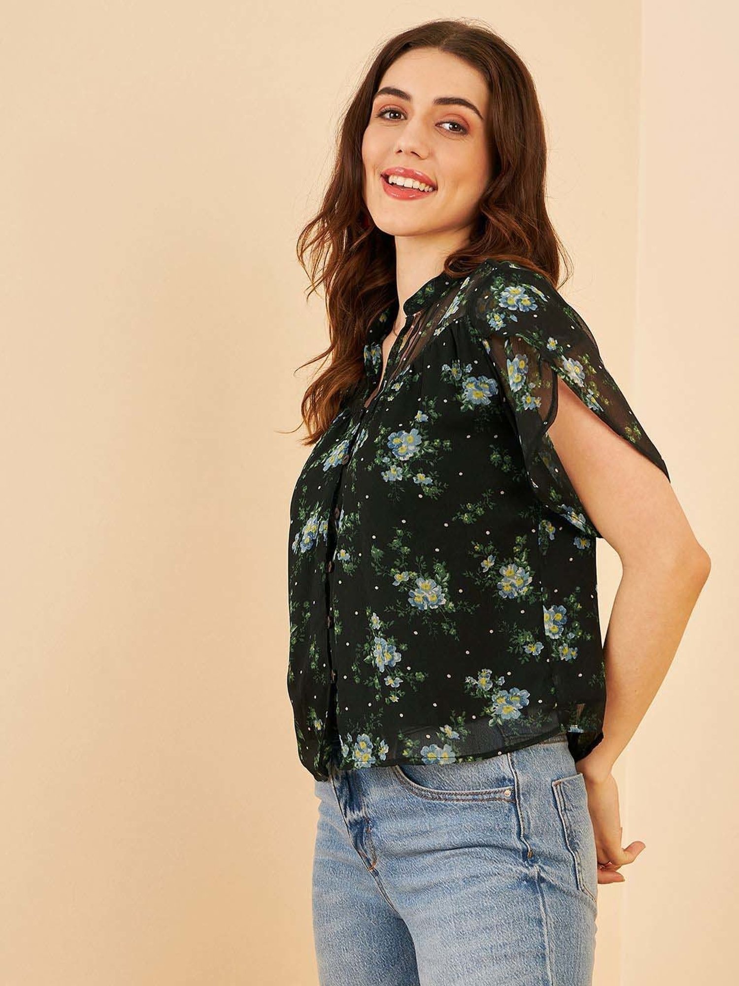 Rare Black Floral Print Top