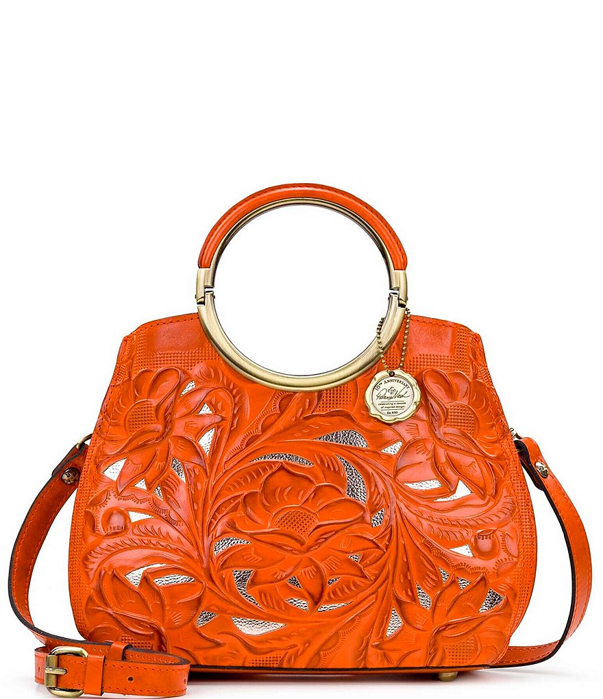 Patricia Nash Cut Out Tooling Collection Aria Ring Handle Floral Shopper Tote Bag